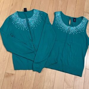 GAP Turquoise Cardigan and Tank Set with Embellishments